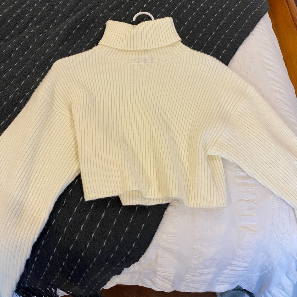 White cropped turtleneck sweater